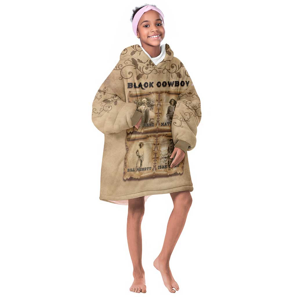Black Cowboy Kid Wearable Blanket Hoodie African American Black History Western Grunge - African Pride