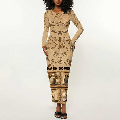 Black Cowboy Long Sleeve Bodycon Dress African American Black History Western Grunge - African Pride