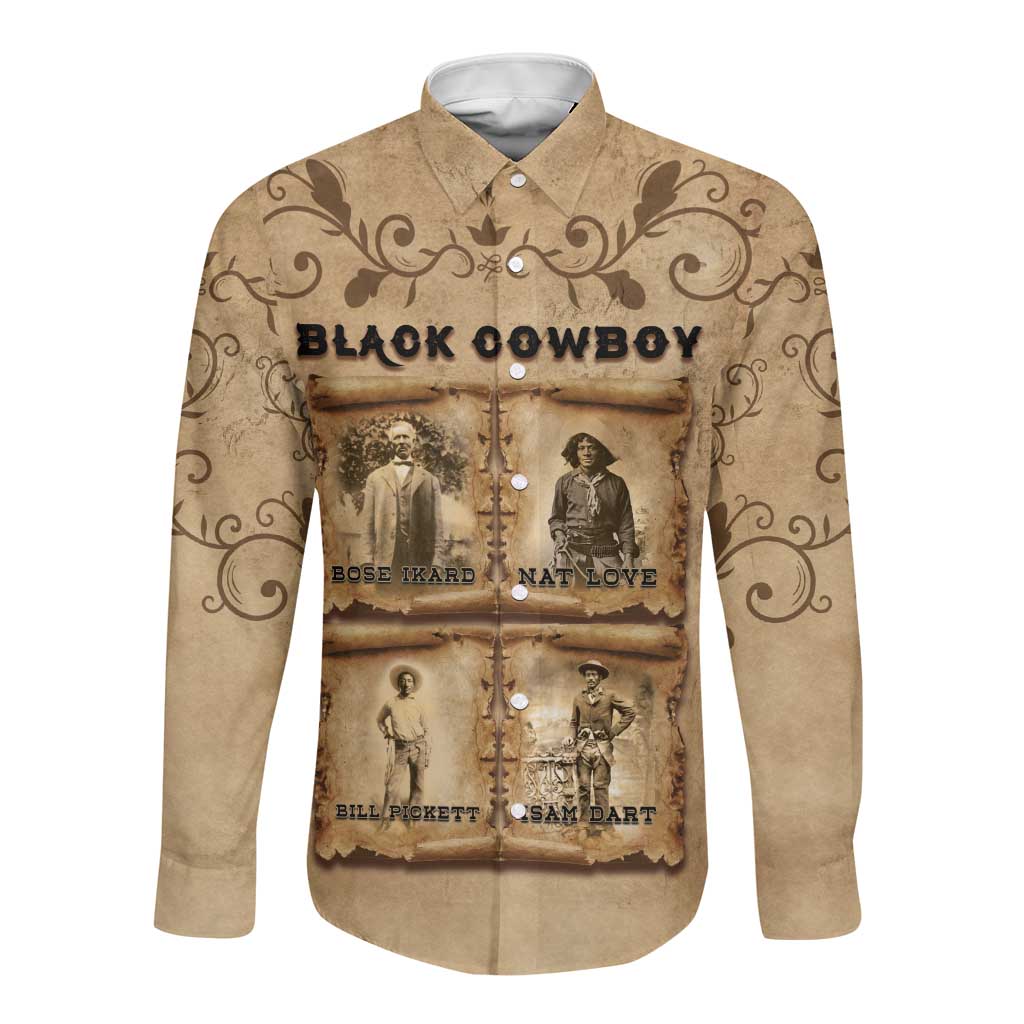 Black Cowboy Long Sleeve Button Shirt African American Black History Western Grunge - African Pride
