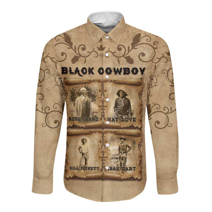 Black Cowboy Long Sleeve Button Shirt African American Black History Western Grunge - African Pride