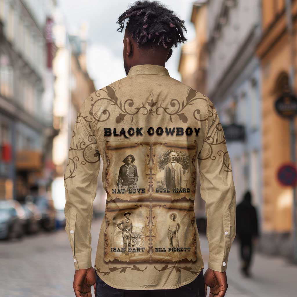 Black Cowboy Long Sleeve Button Shirt African American Black History Western Grunge - African Pride