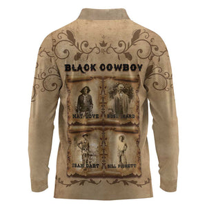 Black Cowboy Long Sleeve Polo Shirt African American Black History Western Grunge - African Pride