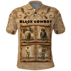 Black Cowboy Polo Shirt African American Black History Western Grunge - African Pride