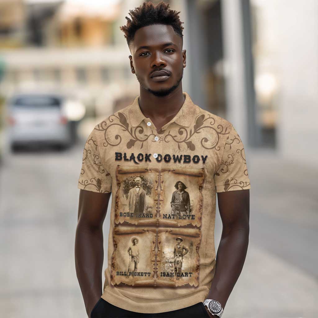 Black Cowboy Polo Shirt African American Black History Western Grunge - African Pride