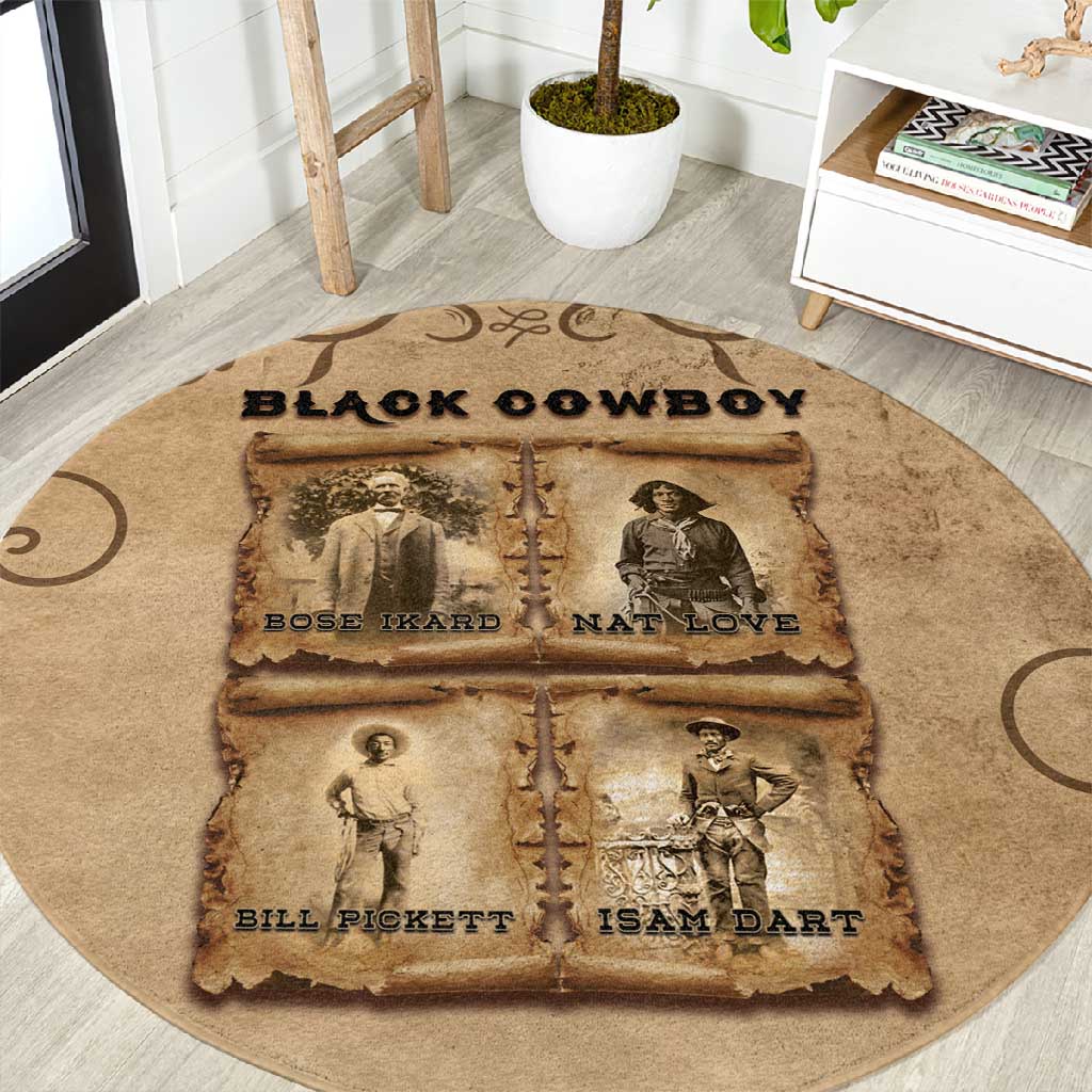 Black Cowboy Round Carpet African American Black History Western Grunge - African Pride