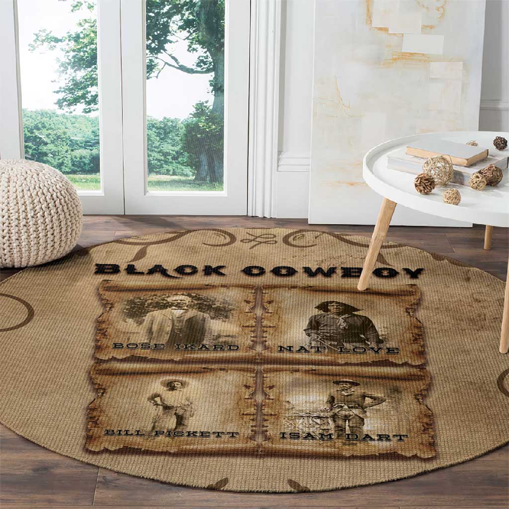 Black Cowboy Round Carpet African American Black History Western Grunge - African Pride