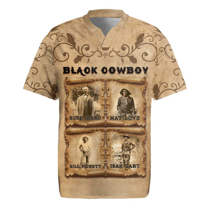Black Cowboy Rugby Jersey African American Black History Western Grunge - African Pride