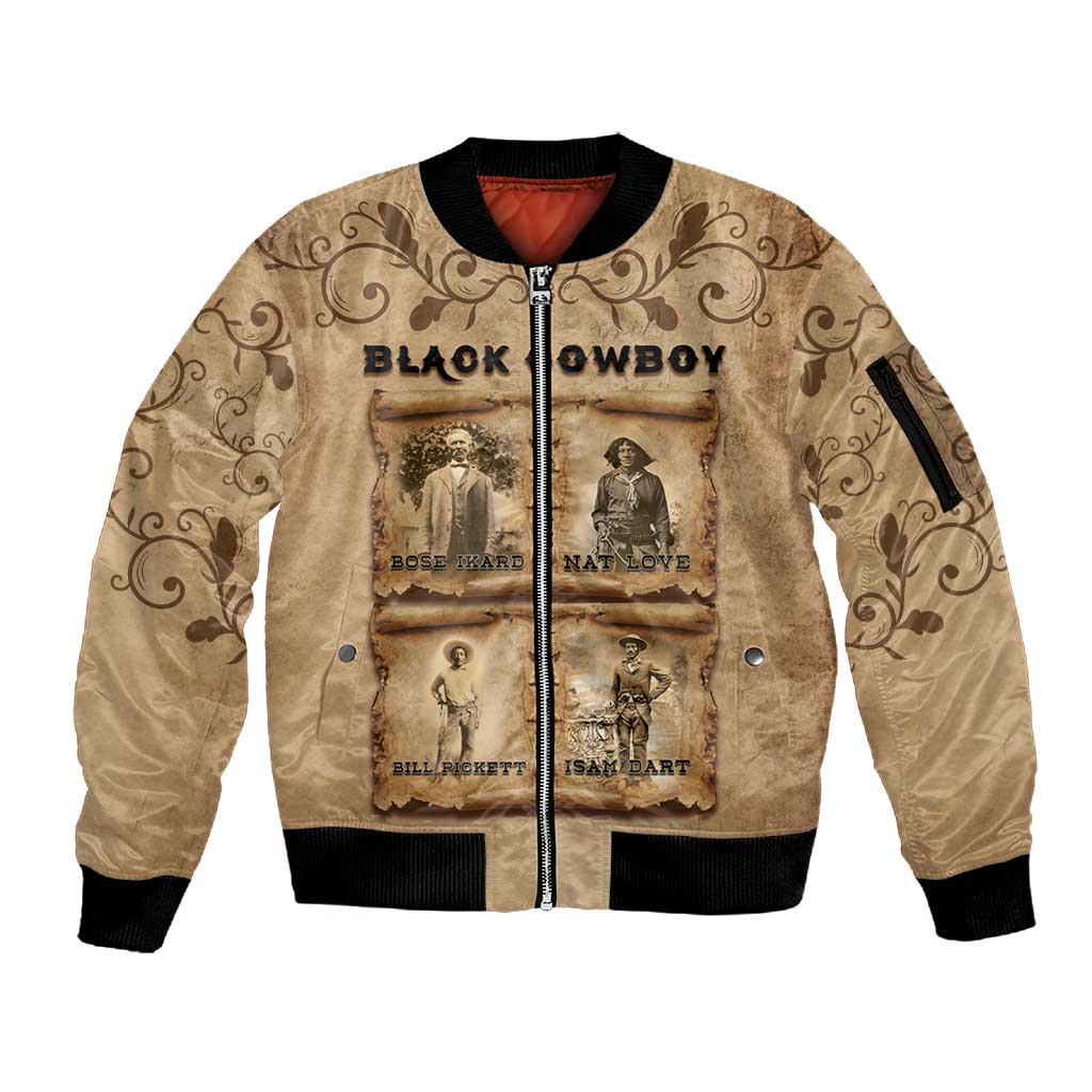 Black Cowboy Sleeve Zip Bomber Jacket African American Black History Western Grunge - African Pride