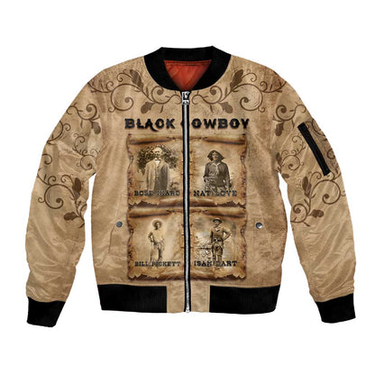 Black Cowboy Sleeve Zip Bomber Jacket African American Black History Western Grunge - African Pride