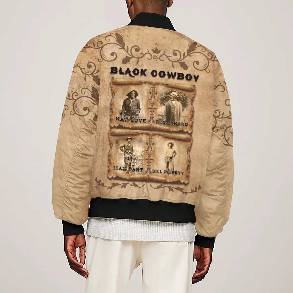 Black Cowboy Sleeve Zip Bomber Jacket African American Black History Western Grunge - African Pride