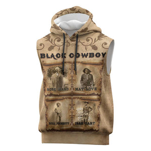 Black Cowboy Sleeveless Hoodie African American Black History Western Grunge - African Pride