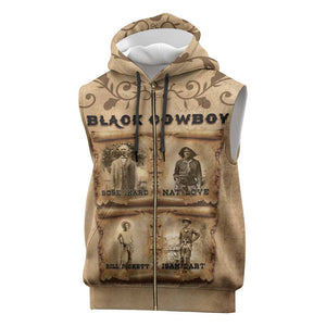 Black Cowboy Sleeveless Zip Hoodie African American Black History Western Grunge - African Pride