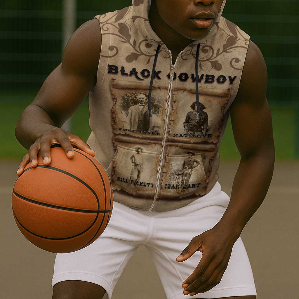 Black Cowboy Sleeveless Zip Hoodie African American Black History Western Grunge - African Pride