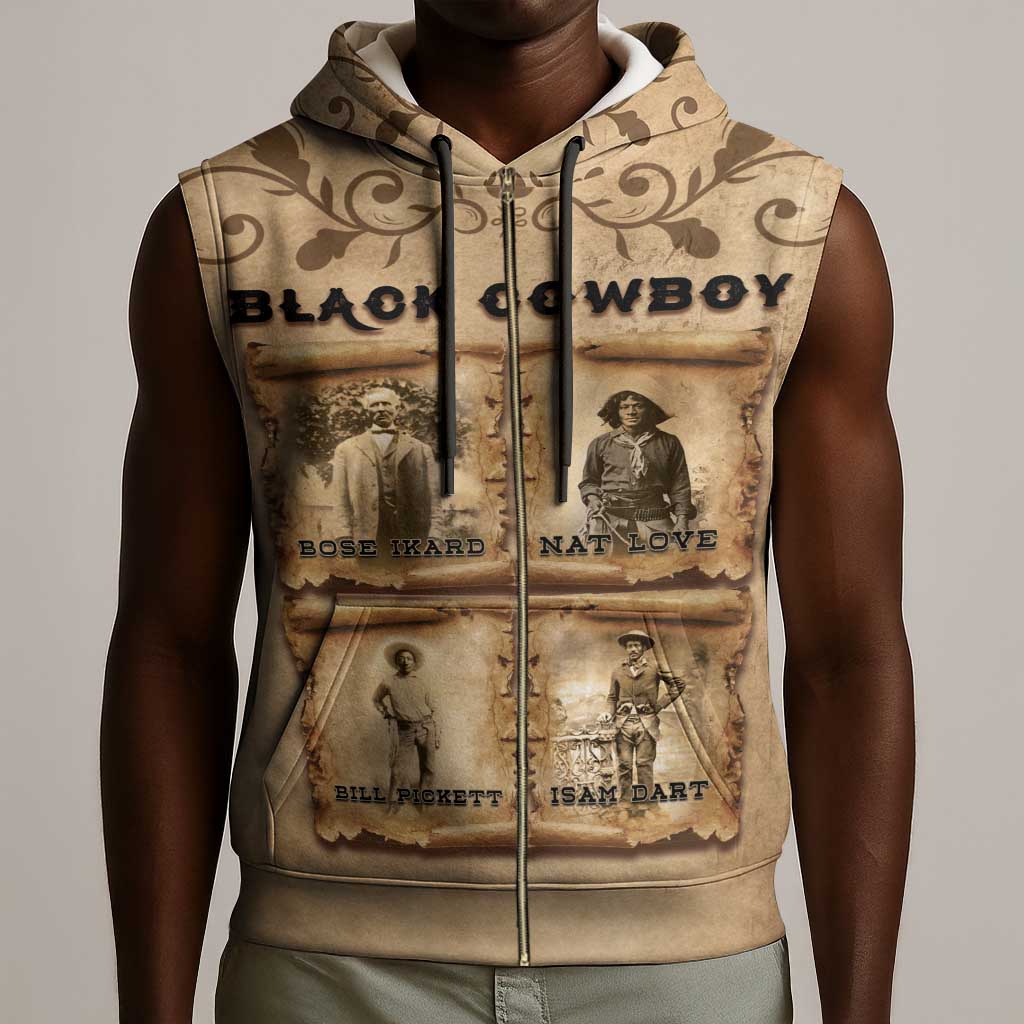 Black Cowboy Sleeveless Zip Hoodie African American Black History Western Grunge - African Pride