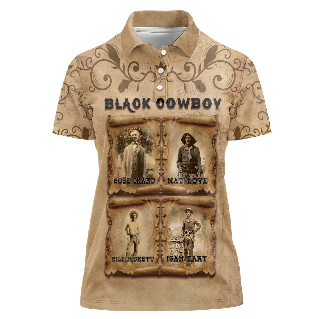 Black Cowboy Women Polo Shirt African American Black History Western Grunge - African Pride