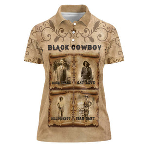 Black Cowboy Women Polo Shirt African American Black History Western Grunge - African Pride