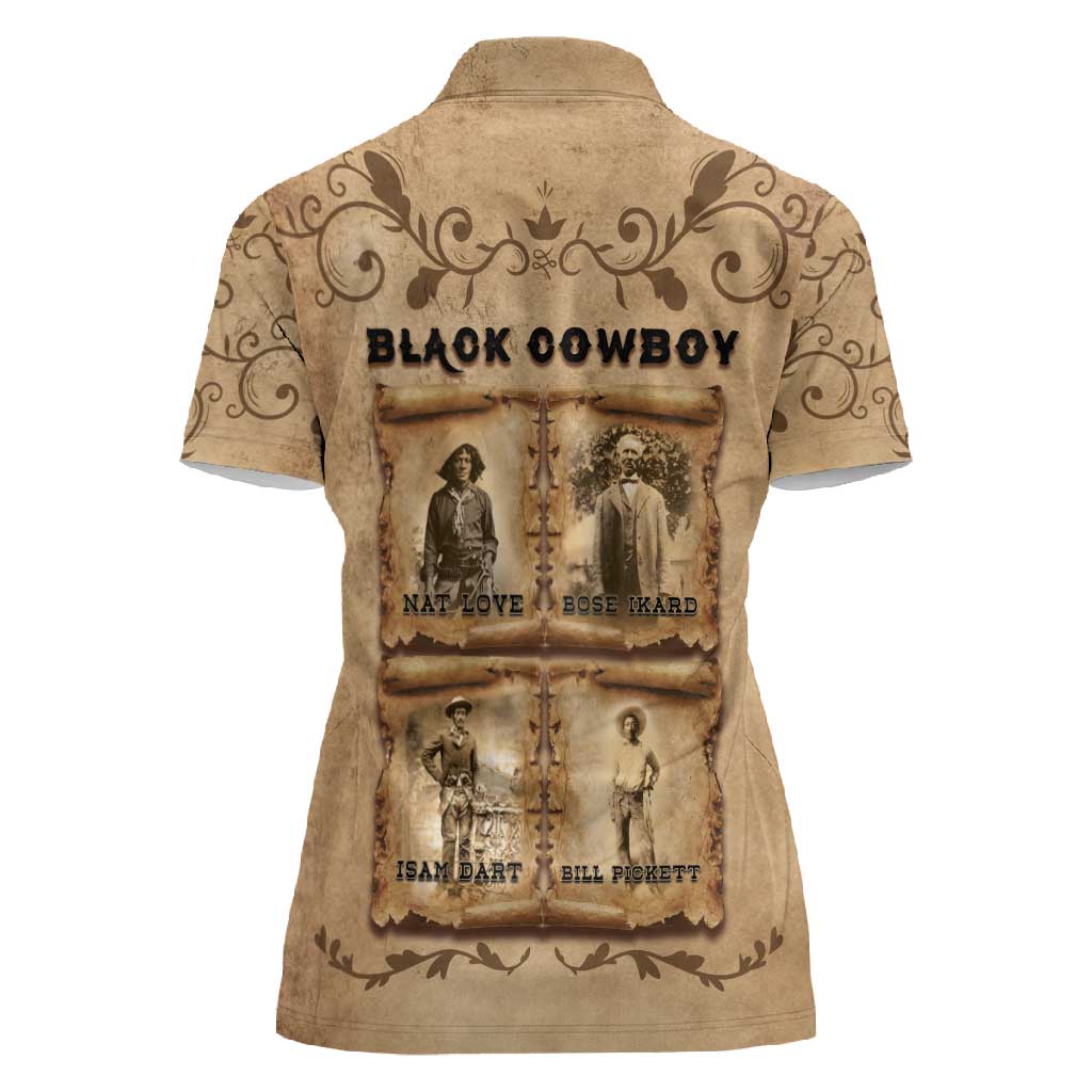 Black Cowboy Women Polo Shirt African American Black History Western Grunge - African Pride