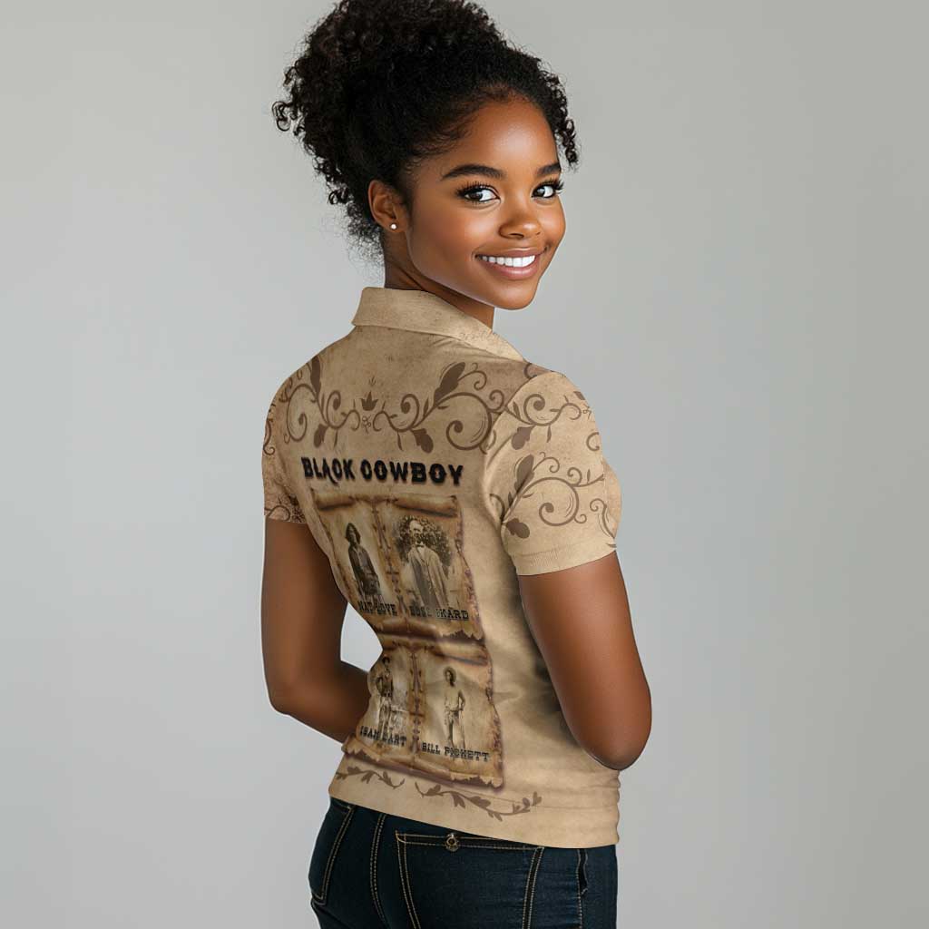 Black Cowboy Women Polo Shirt African American Black History Western Grunge - African Pride