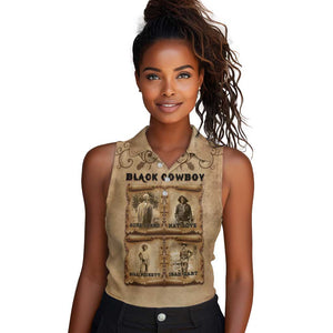 Black Cowboy Women Sleeveless Polo Shirt African American Black History Western Grunge - African Pride