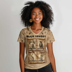 Black Cowboy Women V-Neck T-Shirt African American Black History Western Grunge - African Pride
