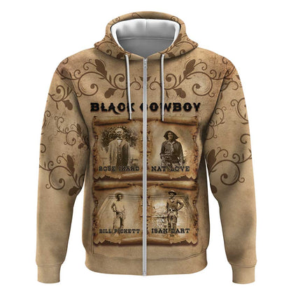 Black Cowboy Zip Hoodie African American Black History Western Grunge - African Pride