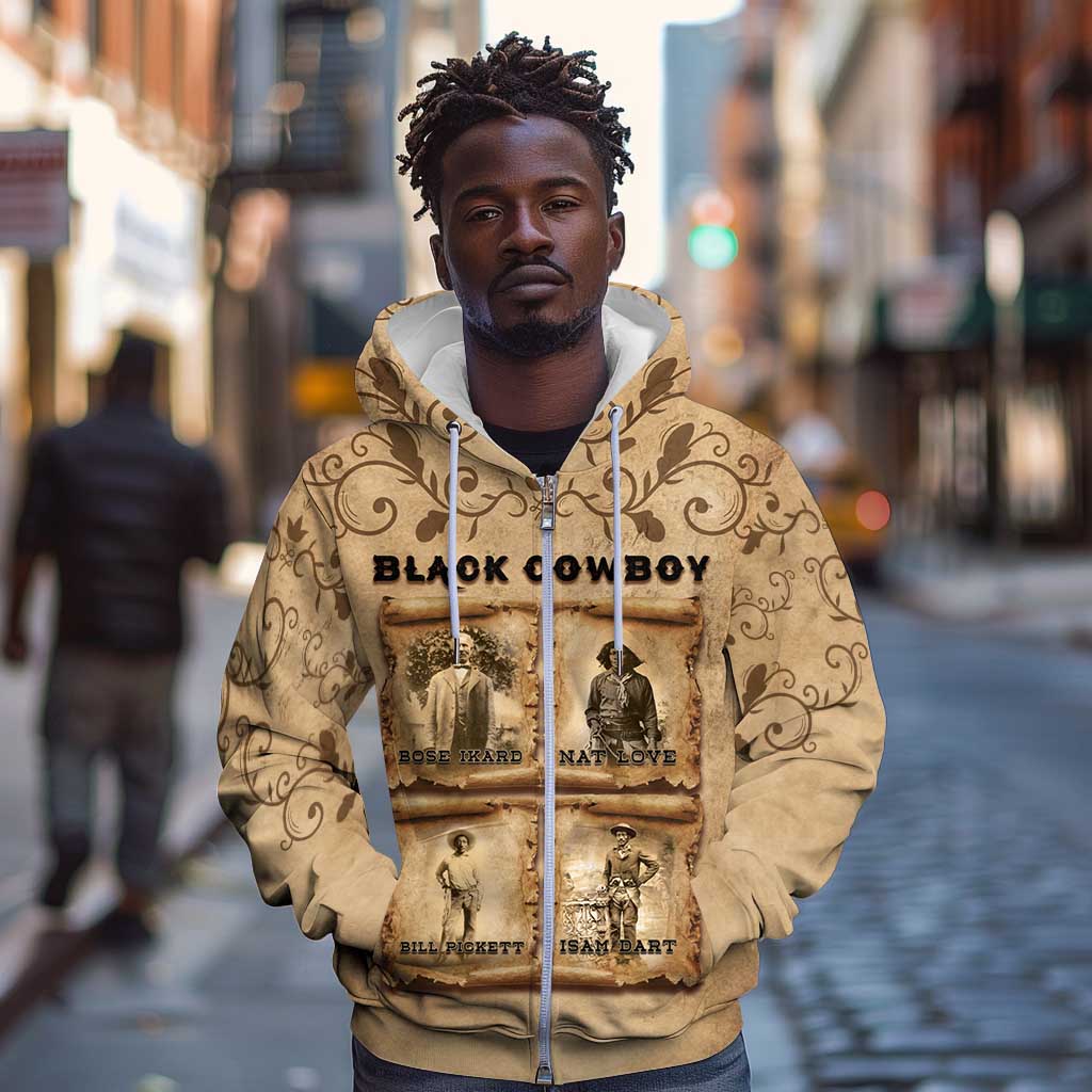 Black Cowboy Zip Hoodie African American Black History Western Grunge - African Pride