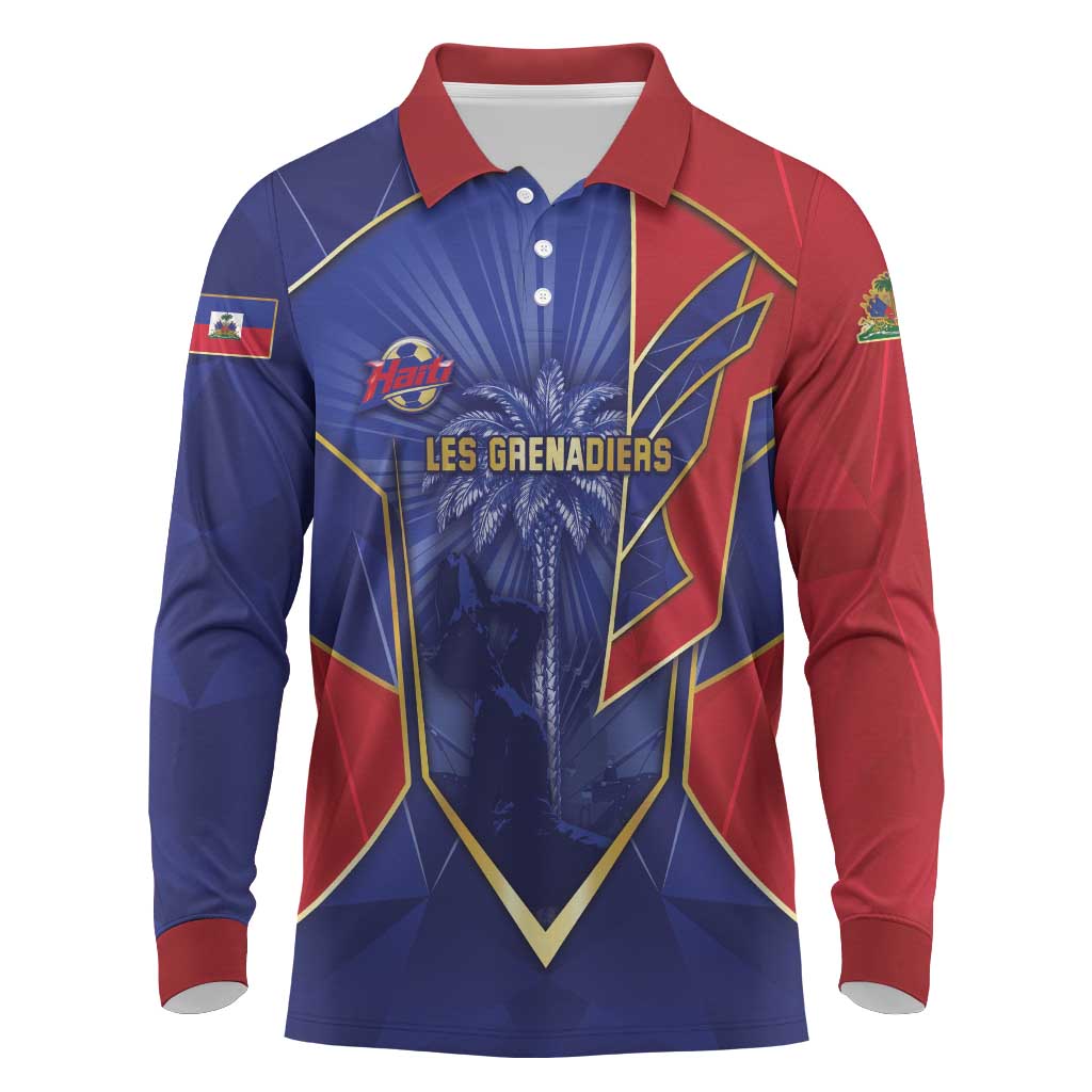 Custom Afro-Haitians Football Long Sleeve Polo Shirt Haitian Palm Tree Unique Style
