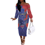 Custom Afro-Haitians Football Off The Shoulder Long Sleeve Dress Haitian Palm Tree Unique Style