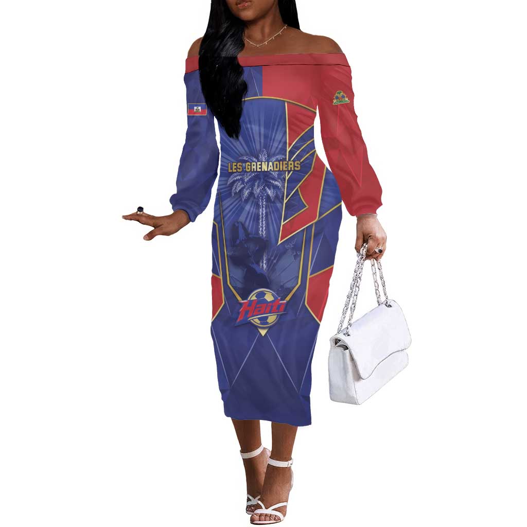 Custom Afro-Haitians Football Off The Shoulder Long Sleeve Dress Haitian Palm Tree Unique Style