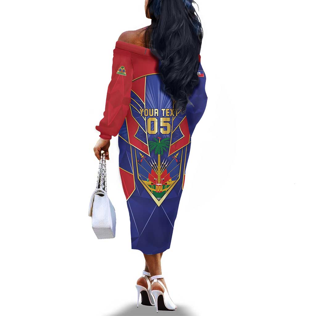 Custom Afro-Haitians Football Off The Shoulder Long Sleeve Dress Haitian Palm Tree Unique Style