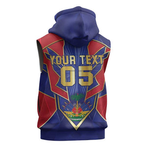 Custom Afro-Haitians Football Sleeveless Zip Hoodie Haitian Palm Tree Unique Style