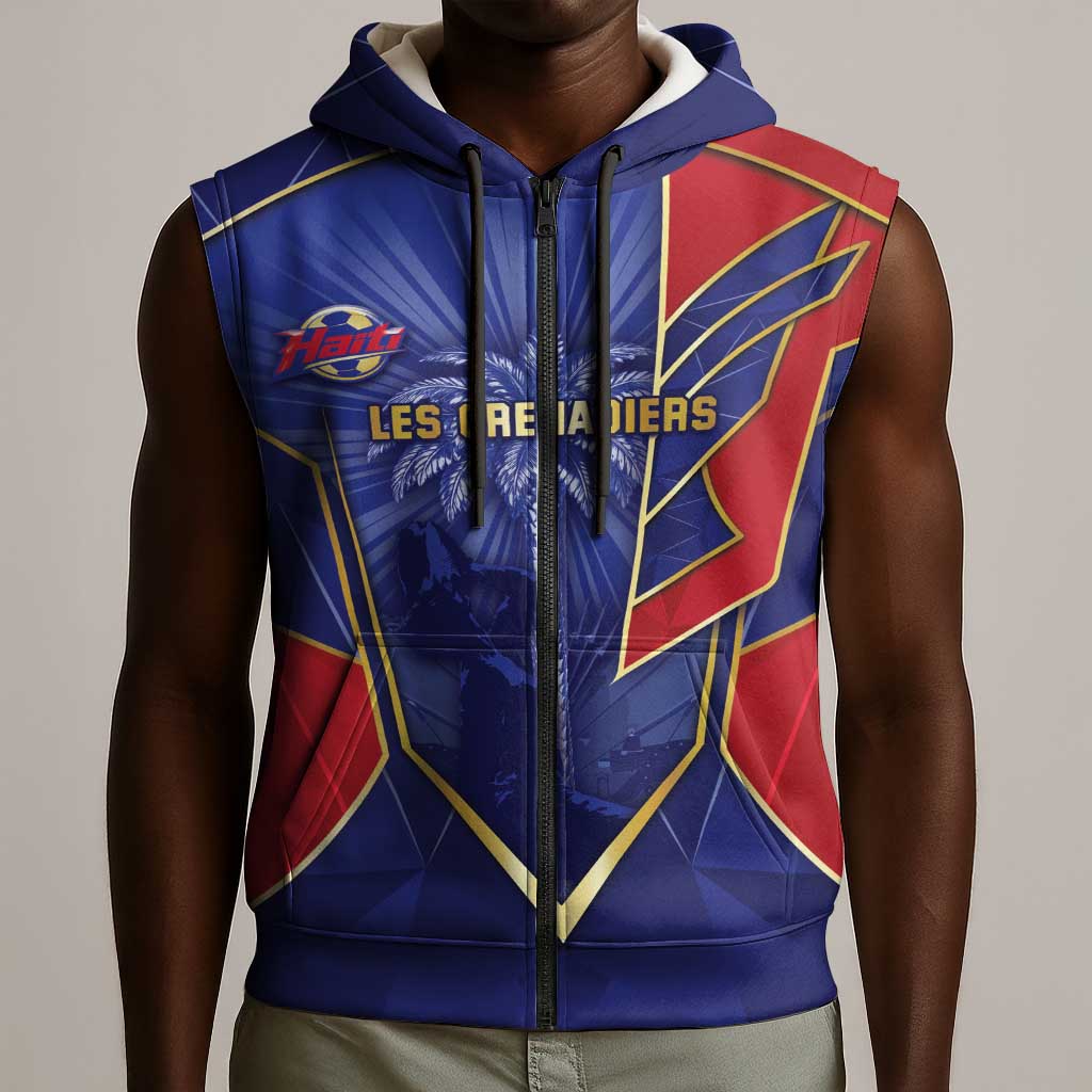 Custom Afro-Haitians Football Sleeveless Zip Hoodie Haitian Palm Tree Unique Style