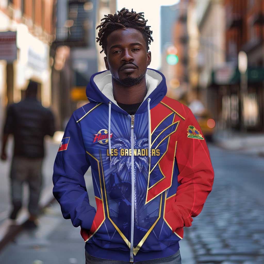 Custom Afro-Haitians Football Zip Hoodie Haitian Palm Tree Unique Style