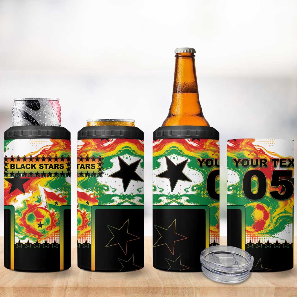 Custom Ghana Football 4 in 1 Can Cooler Tumbler African Pride Flag Colors Flame