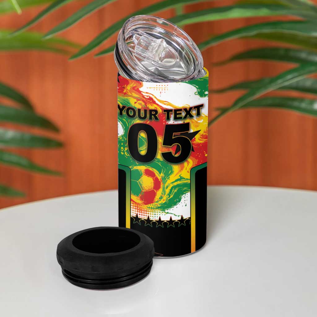 Custom Ghana Football 4 in 1 Can Cooler Tumbler African Pride Flag Colors Flame