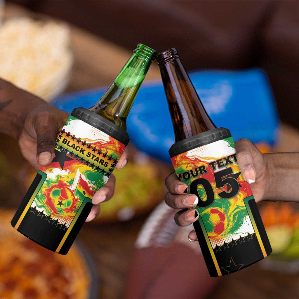 Custom Ghana Football 4 in 1 Can Cooler Tumbler African Pride Flag Colors Flame