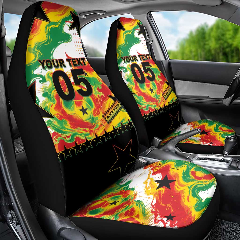 Custom Ghana Football Car Seat Cover African Pride Flag Colors Flame