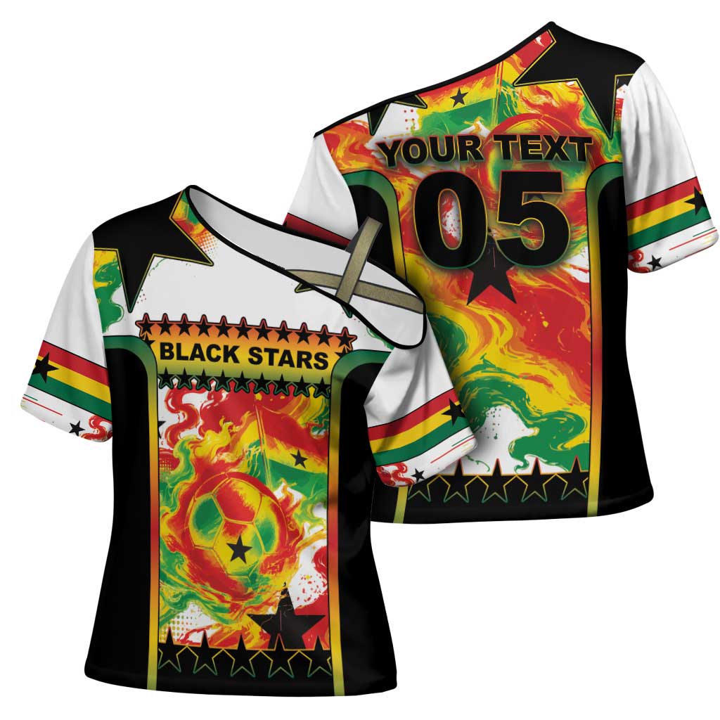 Custom Ghana Football Cross Shoulder Shirt African Pride Flag Colors Flame