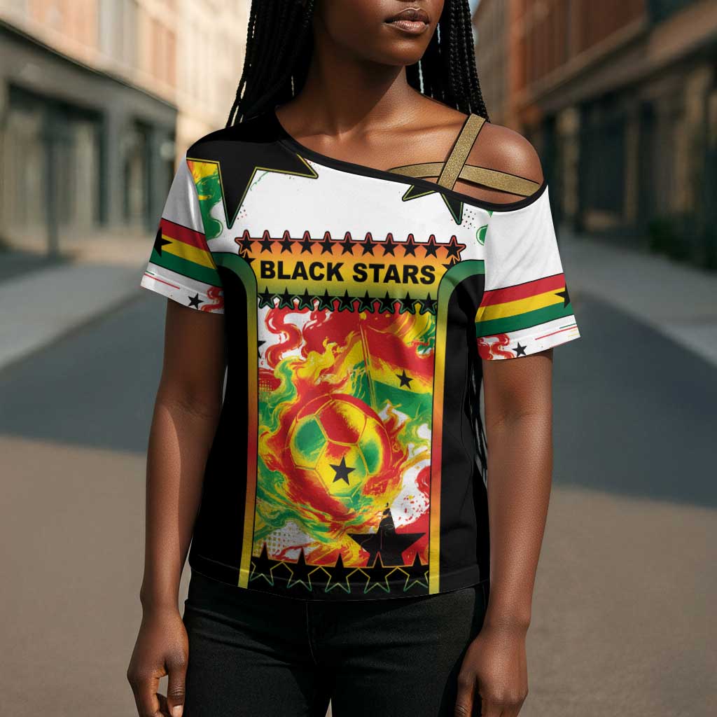 Custom Ghana Football Cross Shoulder Shirt African Pride Flag Colors Flame