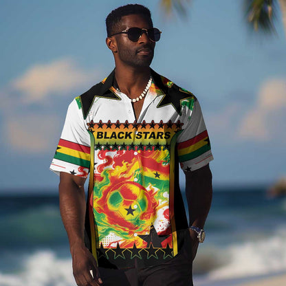 Custom Ghana Football Hawaiian Shirt African Pride Flag Colors Flame