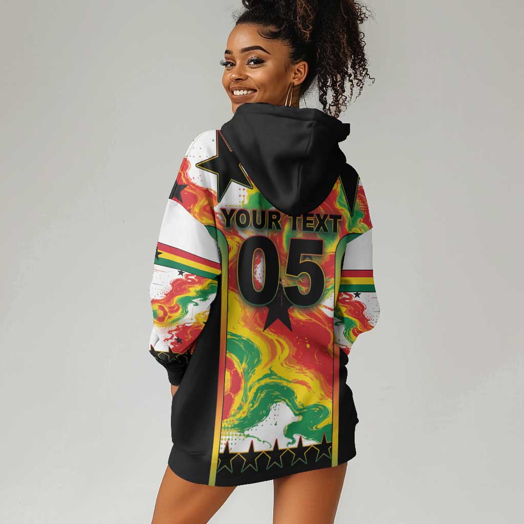 Custom Ghana Football Hoodie Dress African Pride Flag Colors Flame