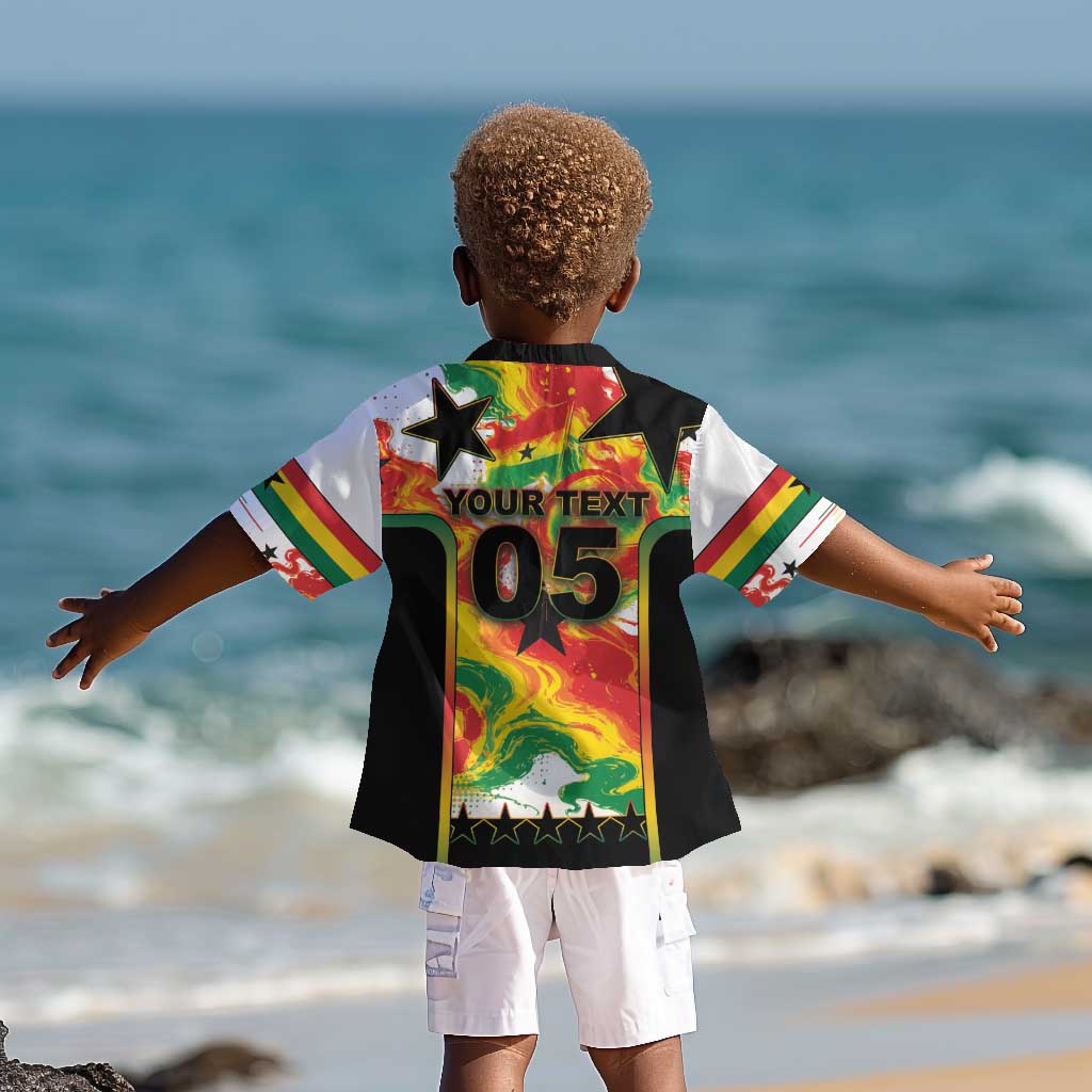 Custom Ghana Football Kid Hawaiian Shirt African Pride Flag Colors Flame