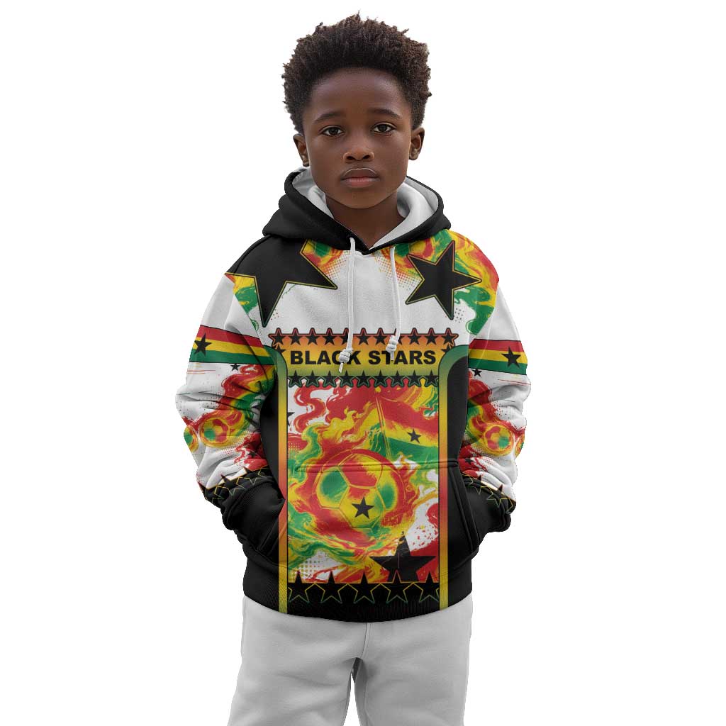 Custom Ghana Football Kid Hoodie African Pride Flag Colors Flame