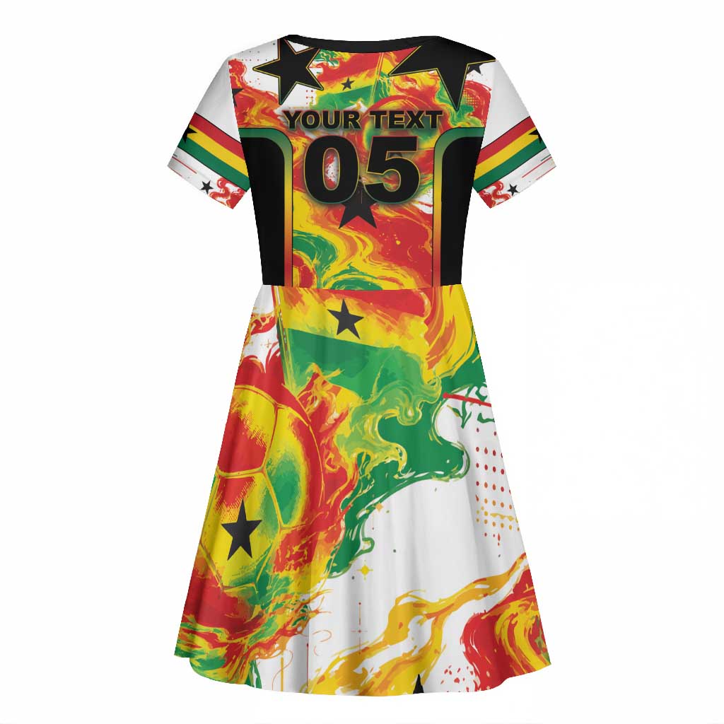 Custom Ghana Football Kid Short Sleeve Dress African Pride Flag Colors Flame