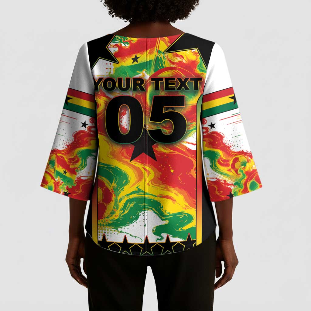 Custom Ghana Football Kimono Sleeve Blouse African Pride Flag Colors Flame