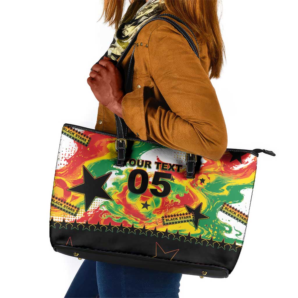 Custom Ghana Football Leather Tote Bag African Pride Flag Colors Flame