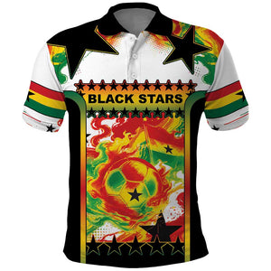 Custom Ghana Football Polo Shirt African Pride Flag Colors Flame