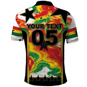 Custom Ghana Football Polo Shirt African Pride Flag Colors Flame