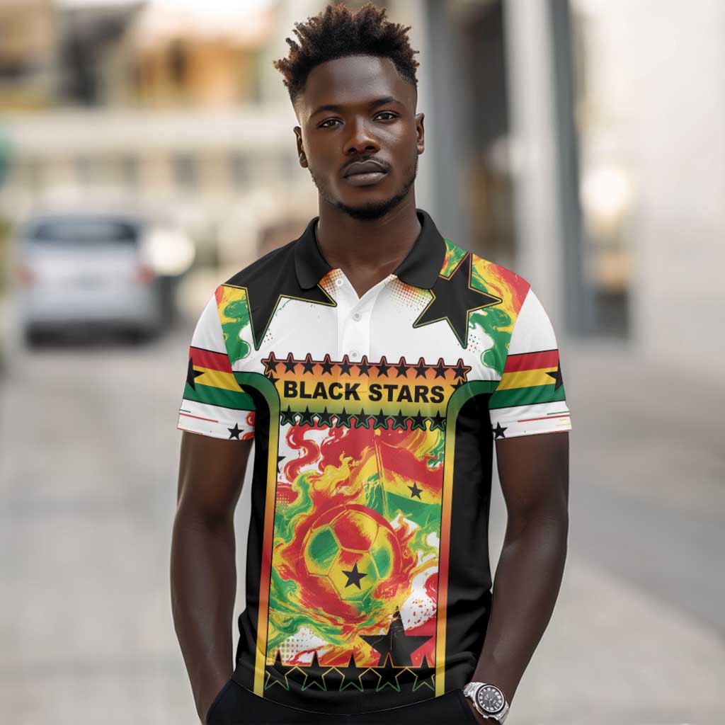 Custom Ghana Football Polo Shirt African Pride Flag Colors Flame