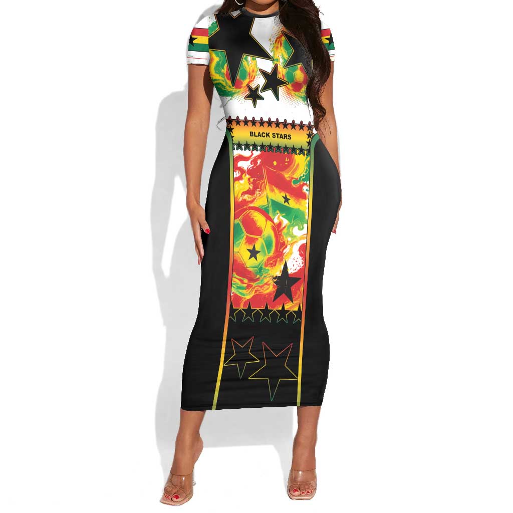 Custom Ghana Football Short Sleeve Bodycon Dress African Pride Flag Colors Flame
